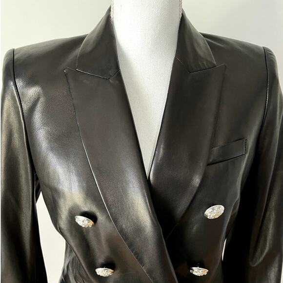 NWT Veronica Beard Miller Dickey Double breasted Leather Blazer Black Size 4 - Picture 7 of 12